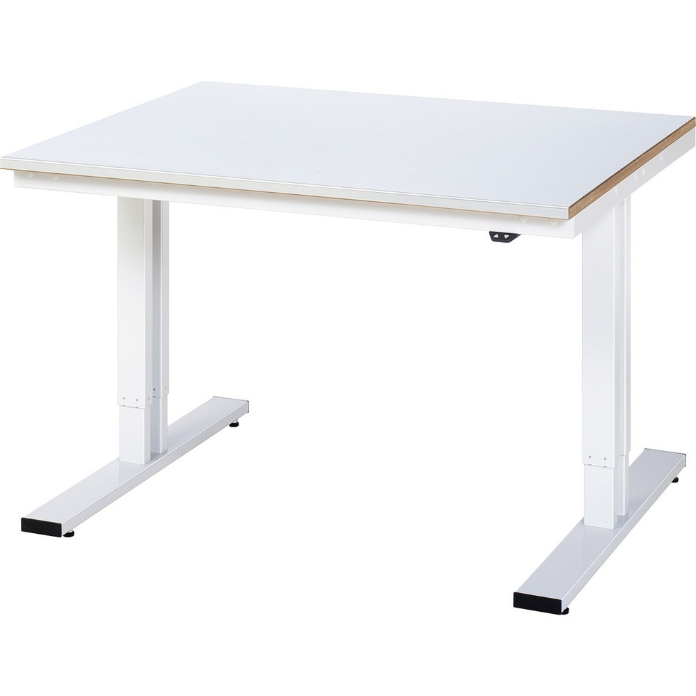 Obrázok výrobku: Elektricky výškovo nastaviteľný pracovný stôl RAU série adlatus 300, v × š × h 720 – 1 120 × 1 250 × 1 000 mm, pracovná doska s povrchom z oceľového plechu