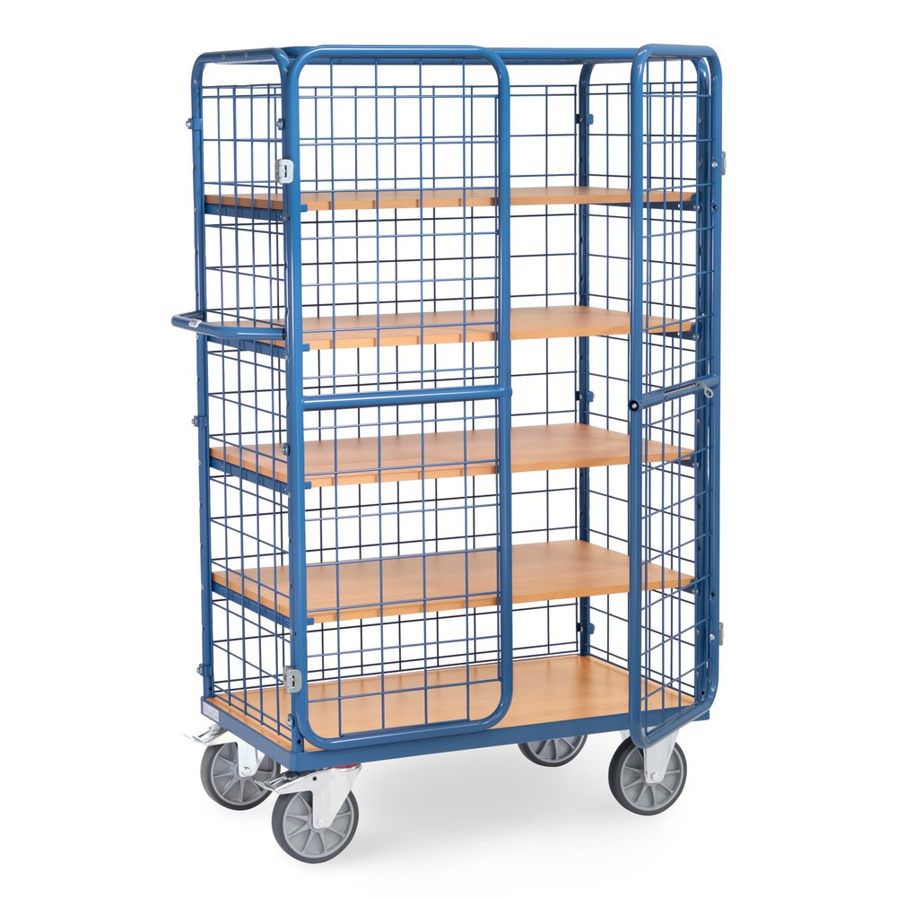Obrázok výrobku: Fetra® Skriňový vozík, nosnosť 600kg, sieťované steny, s dvojitými krídlovými dverami, 5 Stupeň 1,000 x 600 mm
