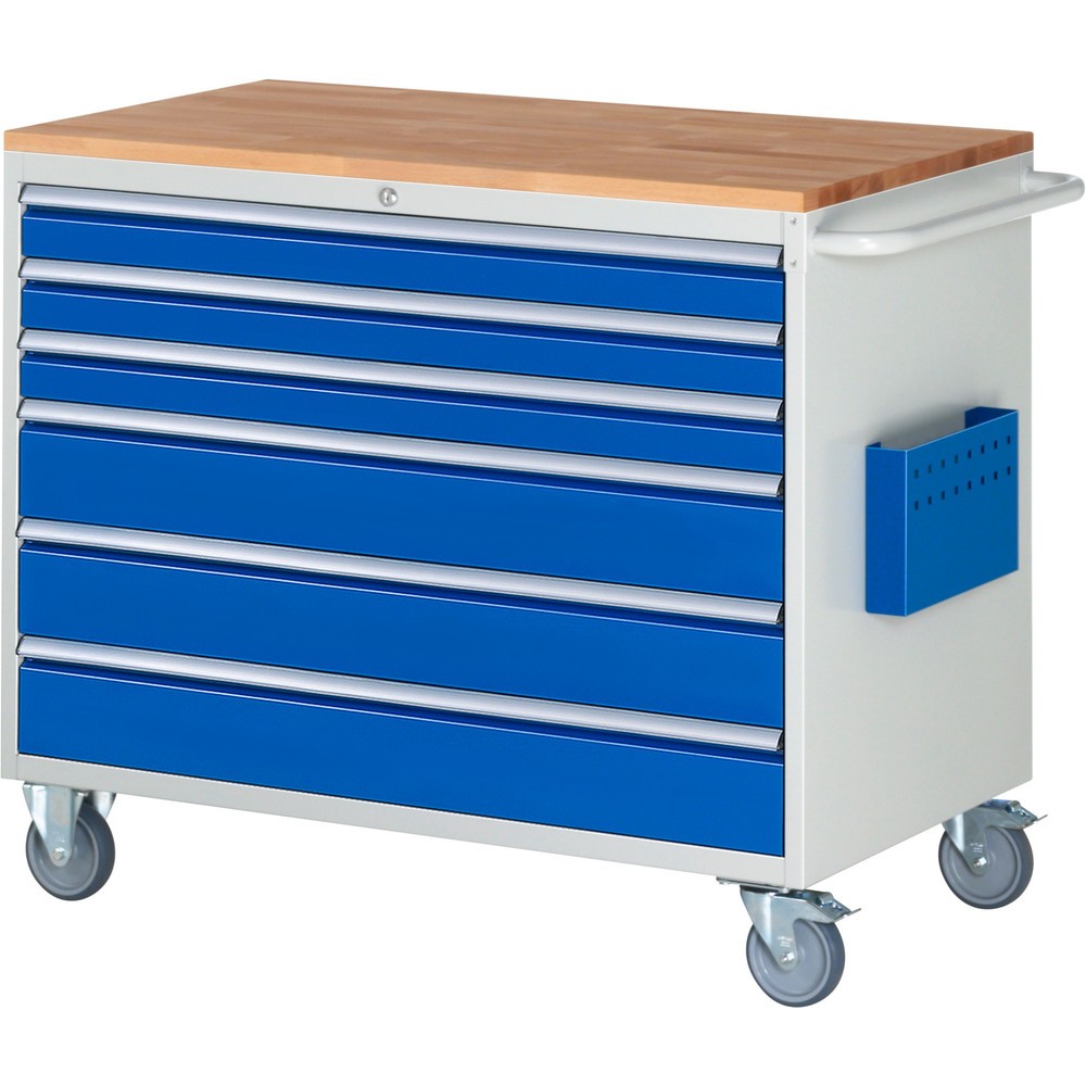 Obrázok výrobku: Dielenský vozík RAU série 7 000, v × š × h 975 × 1 145 × 650 mm, s 6 zásuvkami veľkosti XXL, pracovná doska z bukového masívu