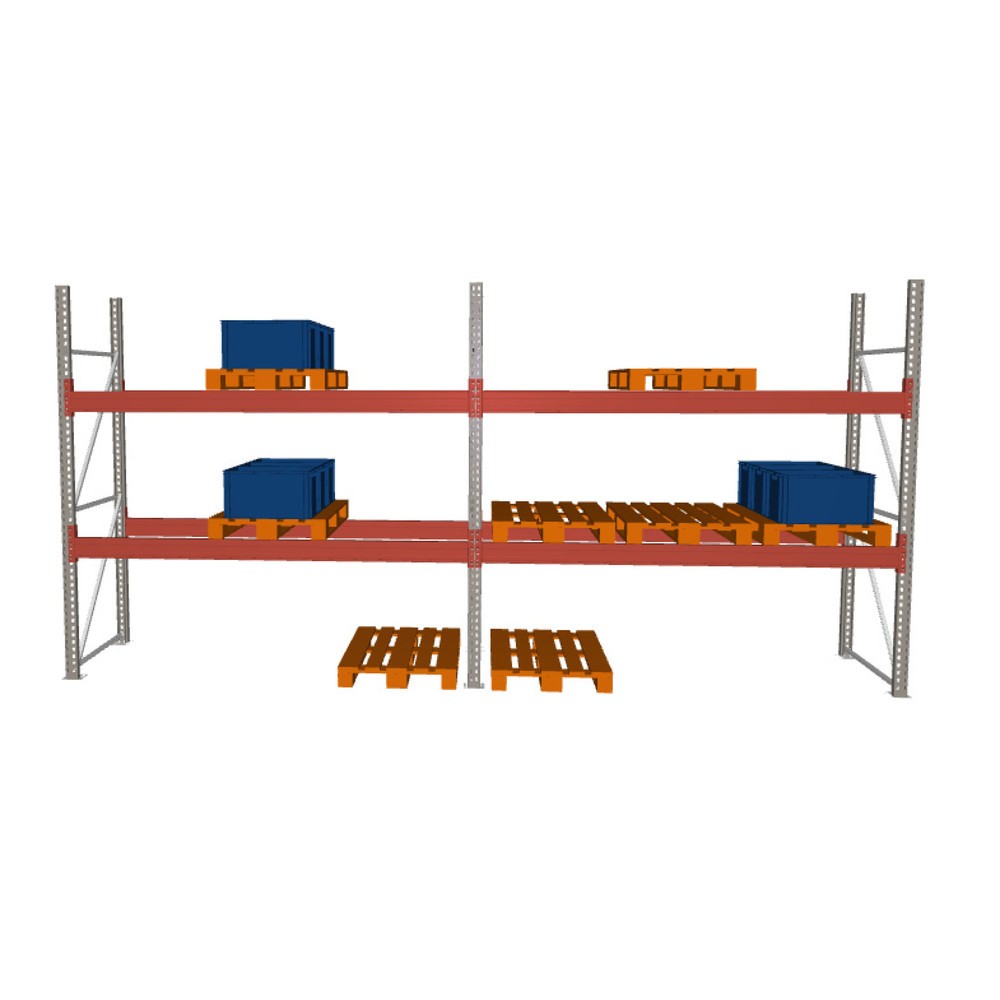 Obrázok výrobku: Kompletný balík paletového regála META MULTIPAL, zaťaženie police 2 970 kg, v × š × h 2 700 × 5 655 × 1 100 mm