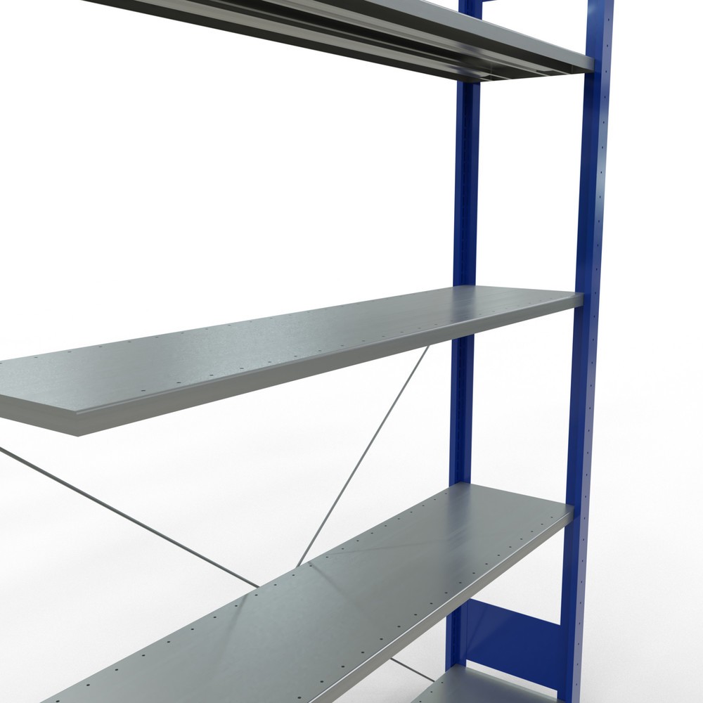Číslo obrázka výrobku 5: policový regál SCHULTE bezskrutkový systém, prídavné pole, nosnosť regálu 150 kg, horca modrá/galvanizovaný, V x Š x H 2 000 x 1 300 x 300 mm