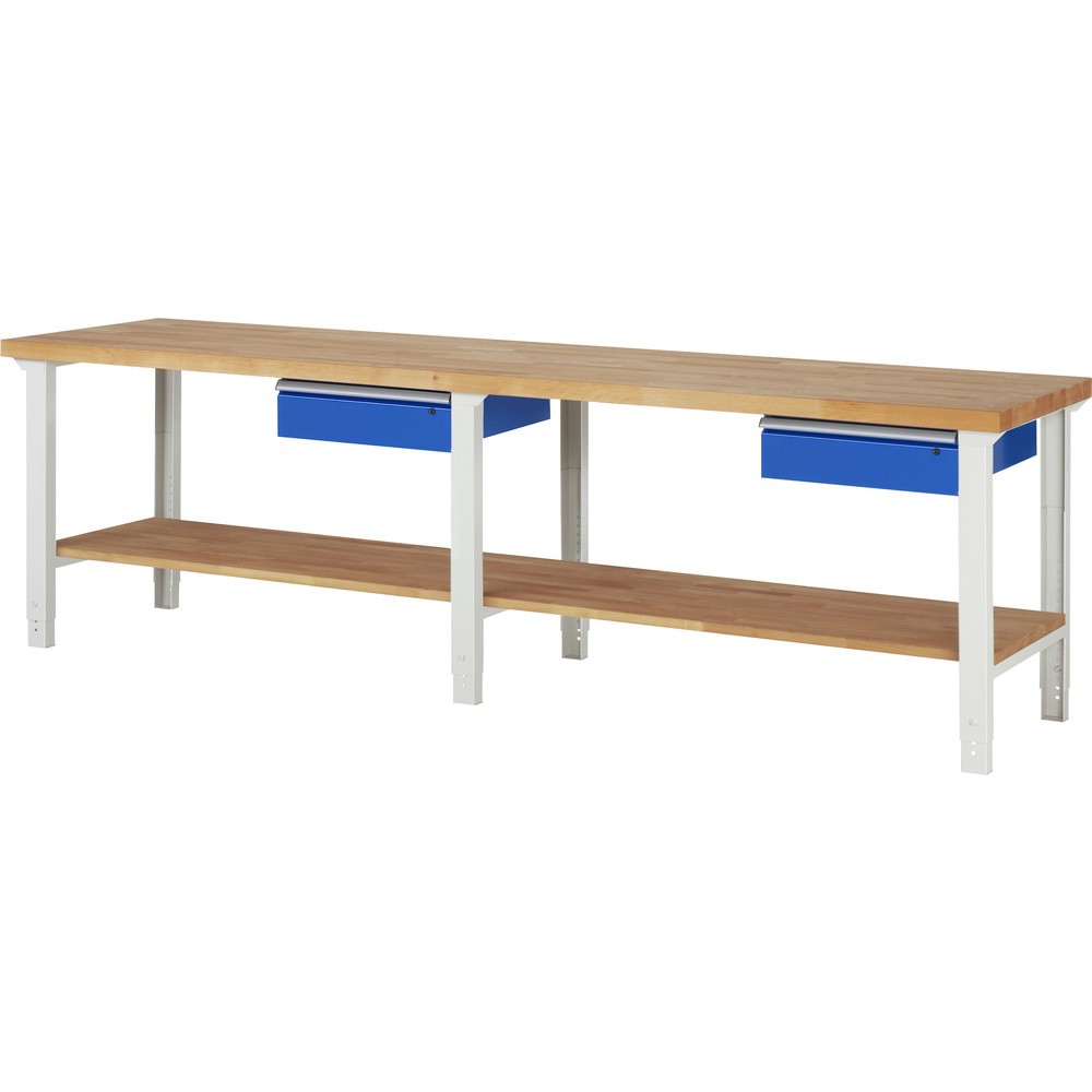 Číslo obrázka výrobku 1: Pracovný stôl RAU série 7 000, v × š × h 790 – 1 140 × 3 000 × 700 mm, s dolným odkladacím dnom, s 2 zásuvkami