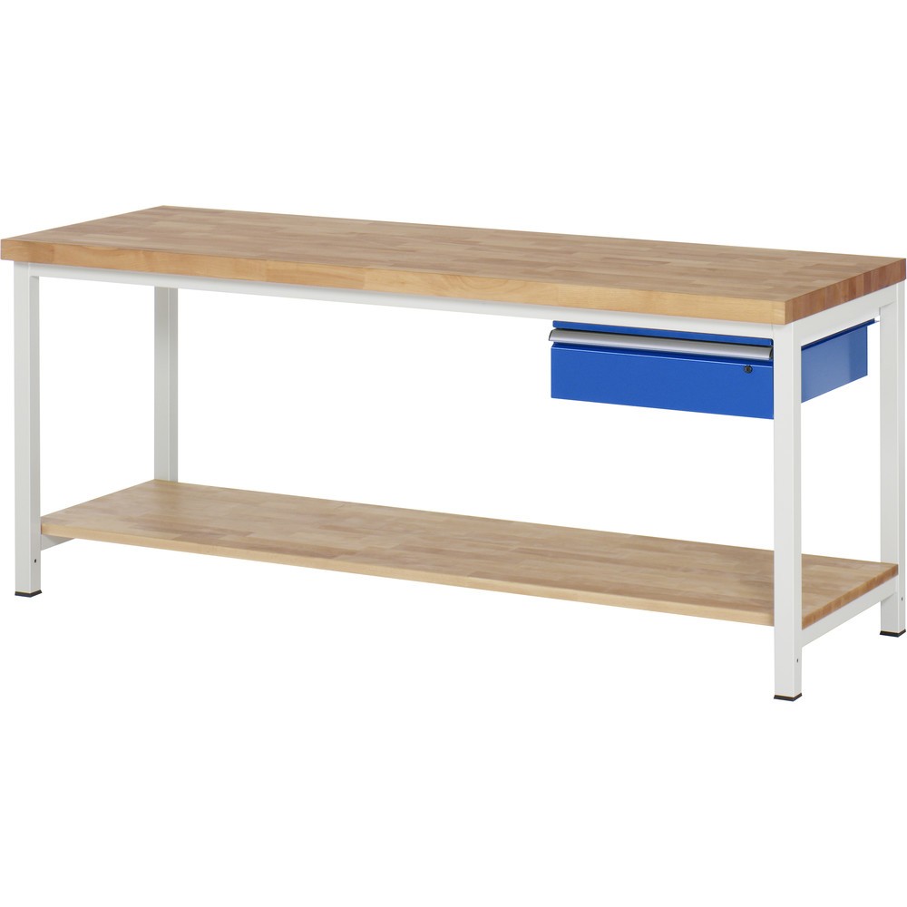Číslo obrázka výrobku 1: Pracovný stôl RAU série 8 000, v × š × h 840 – 1 040 × 2 000 × 700 mm, 1 zásuvka vpravo, dolné odkladacie dno