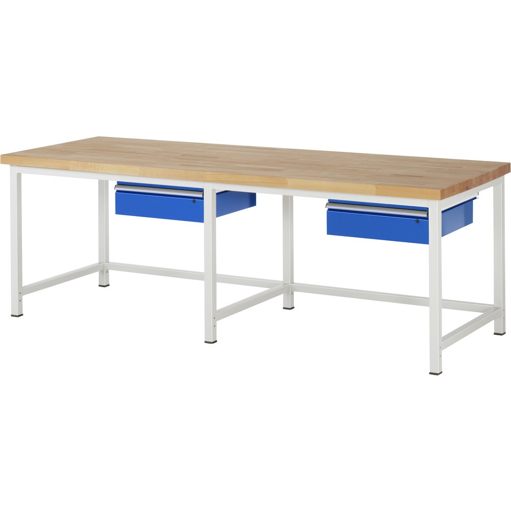 Číslo obrázka výrobku 1: Pracovný stôl RAU série 8 000, v × š × h 840 – 1 040 × 2 500 × 900 mm, 2 zásuvky