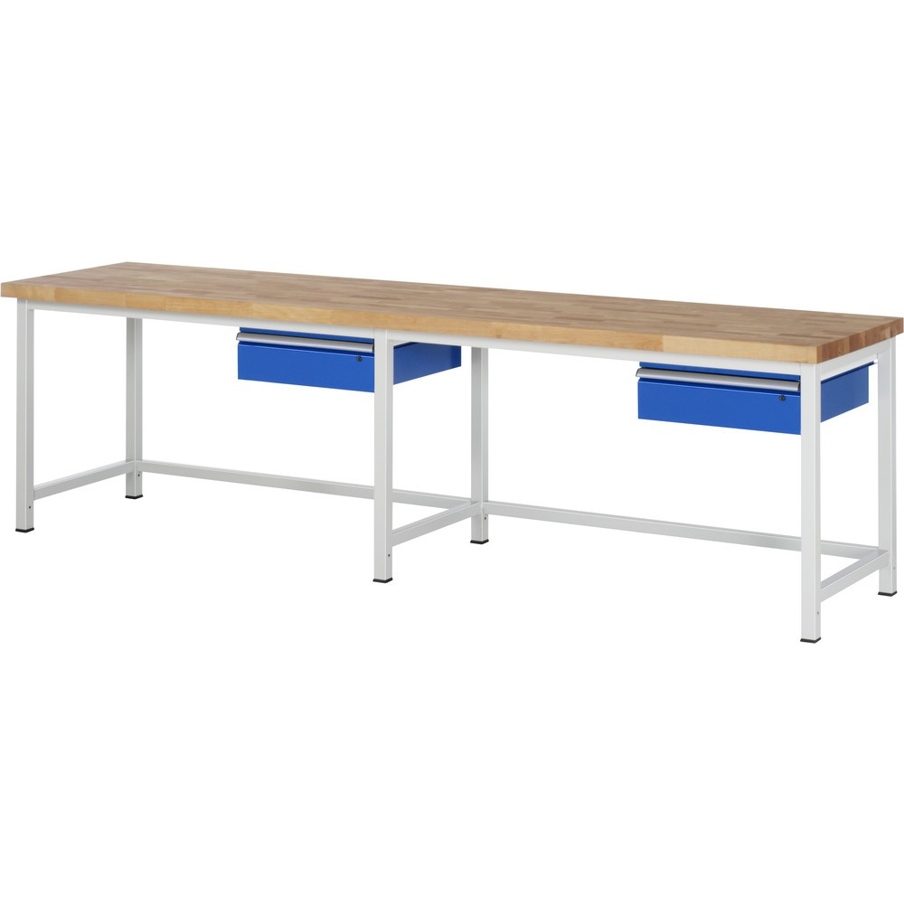 Obrázok výrobku: Pracovný stôl RAU série 8 000, v × š × h 840 – 1 040 × 3 000 × 700 mm, 2 zásuvky