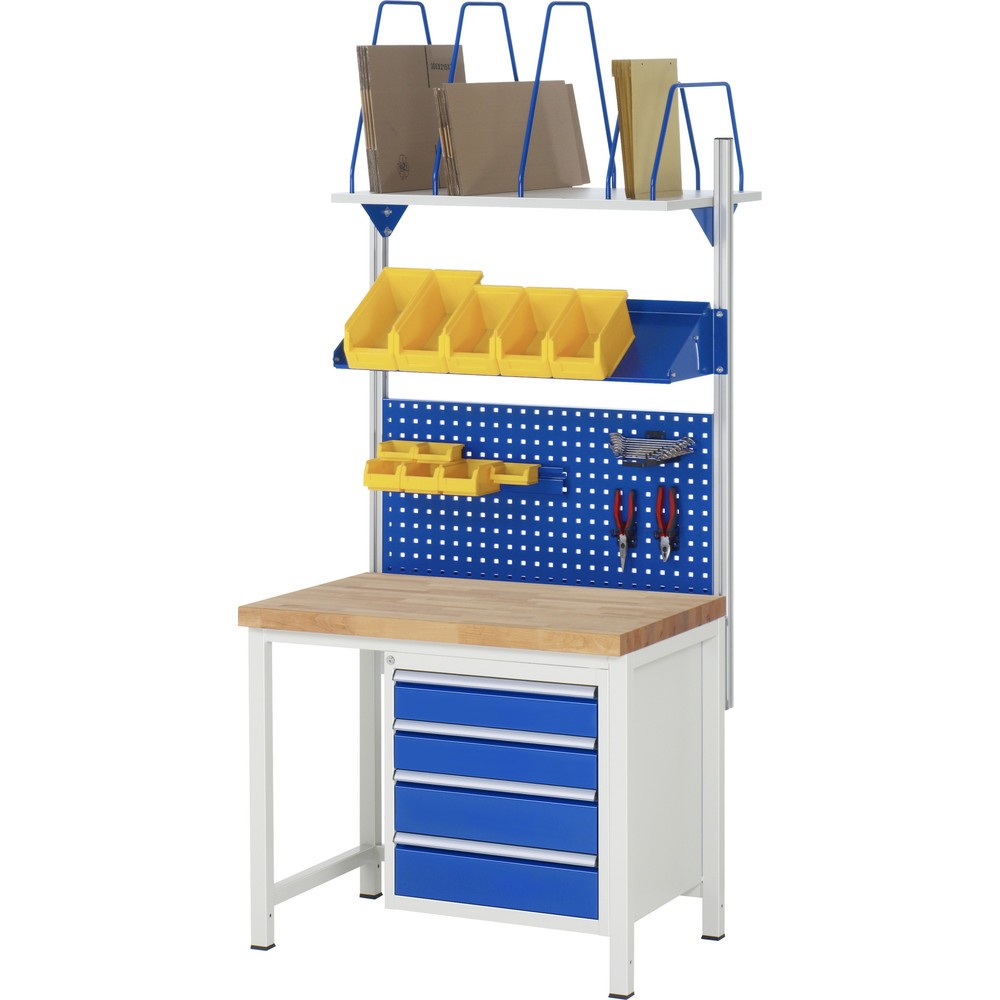 Číslo obrázka výrobku 5: Pracovný stôl RAU série 8000, v × š × h 840 – 1 040 × 1 000 × 900 mm, 3 zásuv. s 100 % vysunutím, 1 × 60, 1 × 120, 1 × 180 mm, nosnosť zásuv. 100 kg