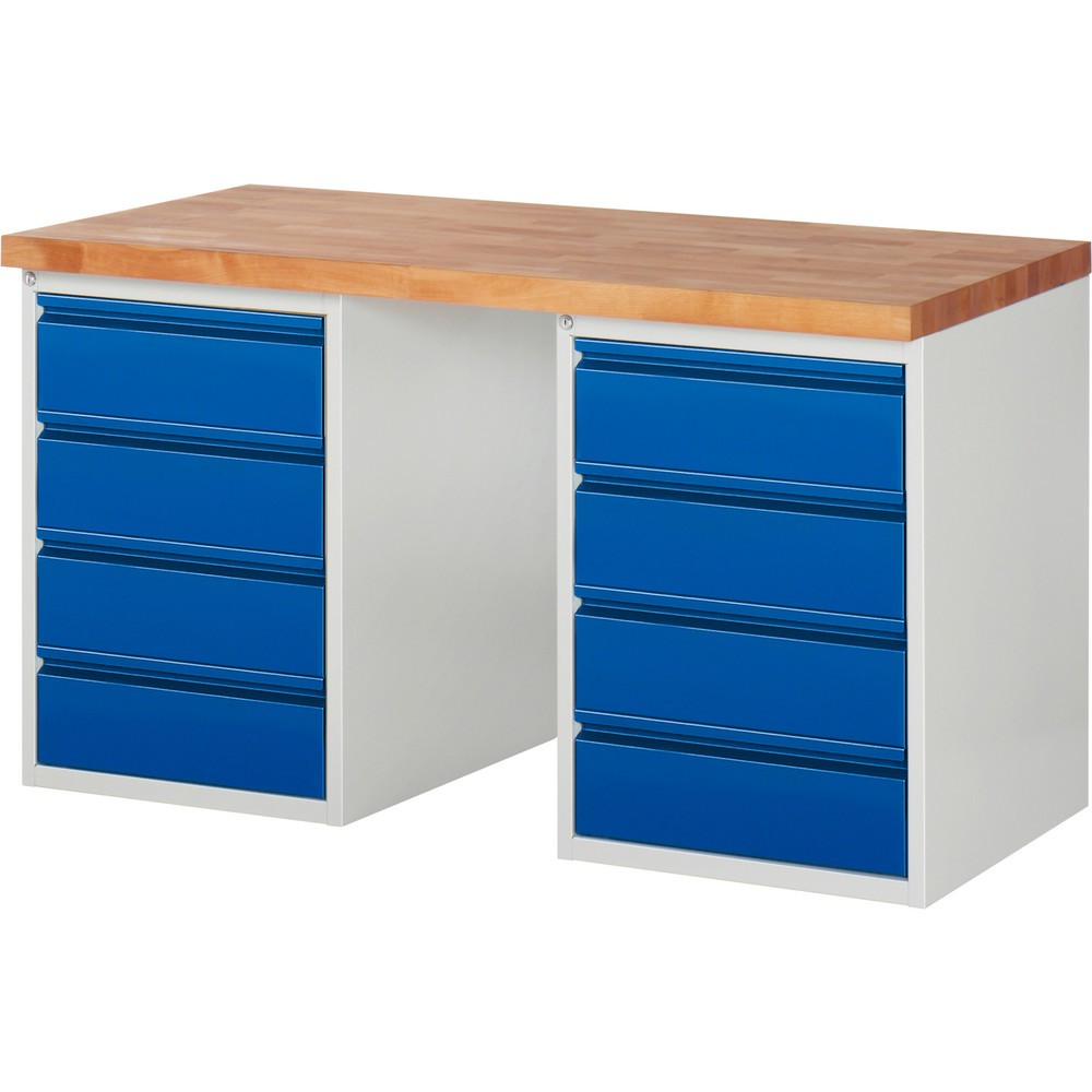 Číslo obrázka výrobku 1: Steinbock® pracovný stôl, 2x 4 zásuvky, V x Š x H 840 x 1500 x 700 mm, RAL 7035/5010