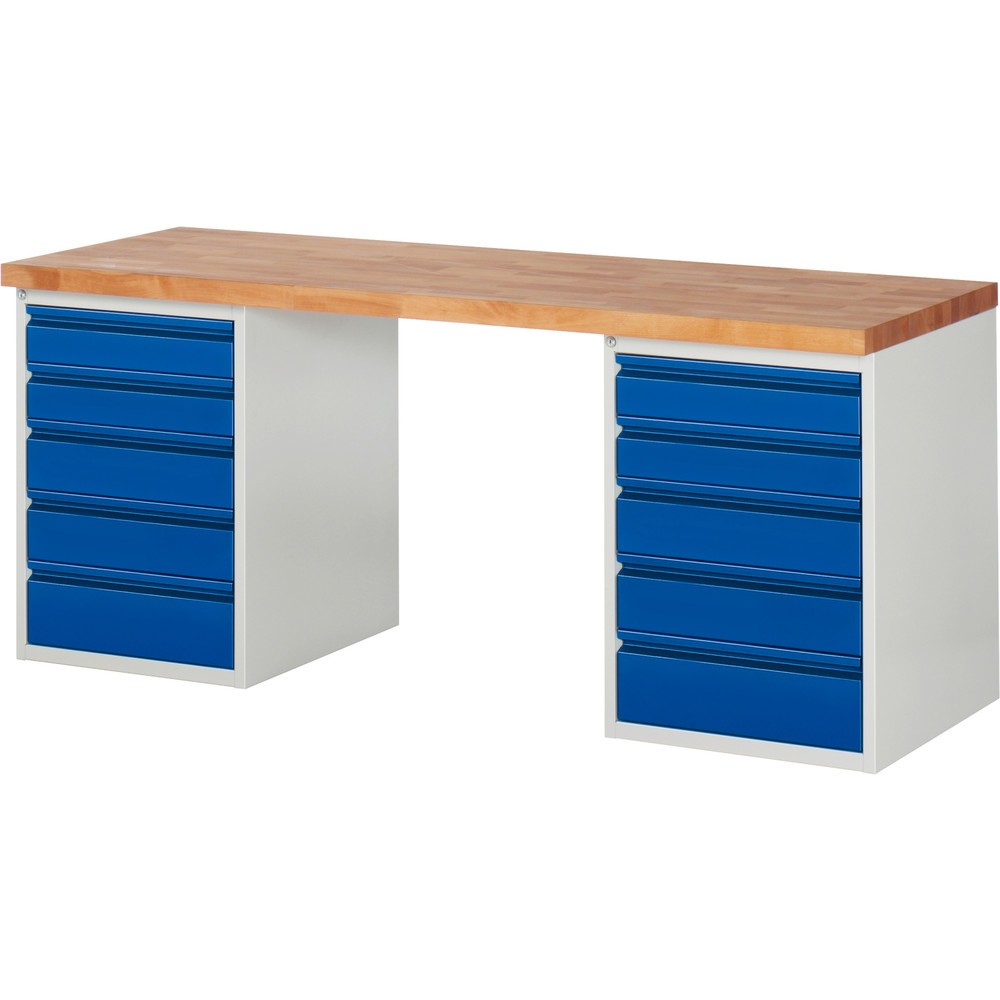 Obrázok výrobku: Steinbock® pracovný stôl, 2x 5 zásuviek, V x Š x H 840 x 2 000 x 700 mm, RAL 7035/5010