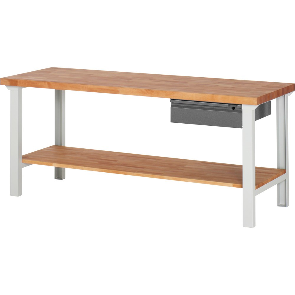 Obrázok výrobku: Pracovný stôl Steinbock® so zásuvkou a policou, V x Š x H 840 x 2 000 x 700 mm, RAL 7035/7016