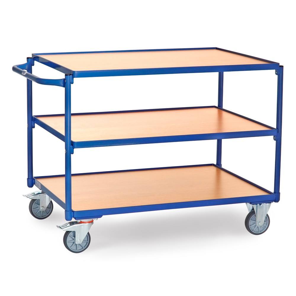Obrázok výrobku: fetra® Stolový vozík, nosnosť 300 kg, 3 vrstvy 1000 x 700 mm, Horizontálne riadidlá