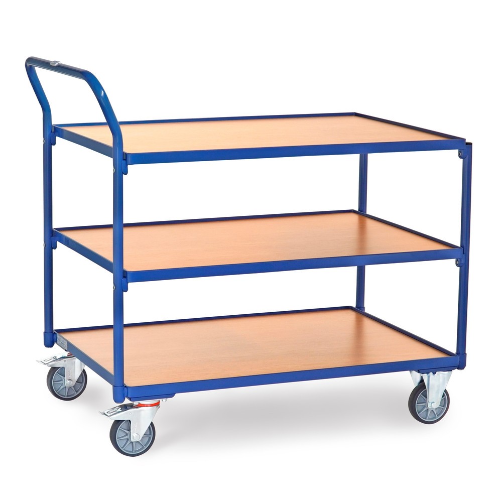 Obrázok výrobku: fetra® Stolový vozík, nosnosť 300 kg, 3 vrstvy 1000 x 700mm, vysoko stojaca rukoväť