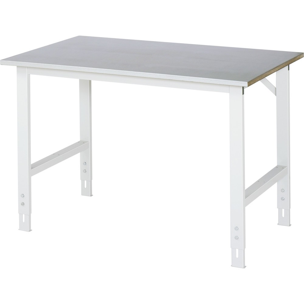 Obrázok výrobku: Výškovo nastaviteľný pracovný stôl RAU série TOM, v × š × h 760 – 1 080 × 1 250 × 800 mm, pracovná doska s povrchom z oceľového plechu