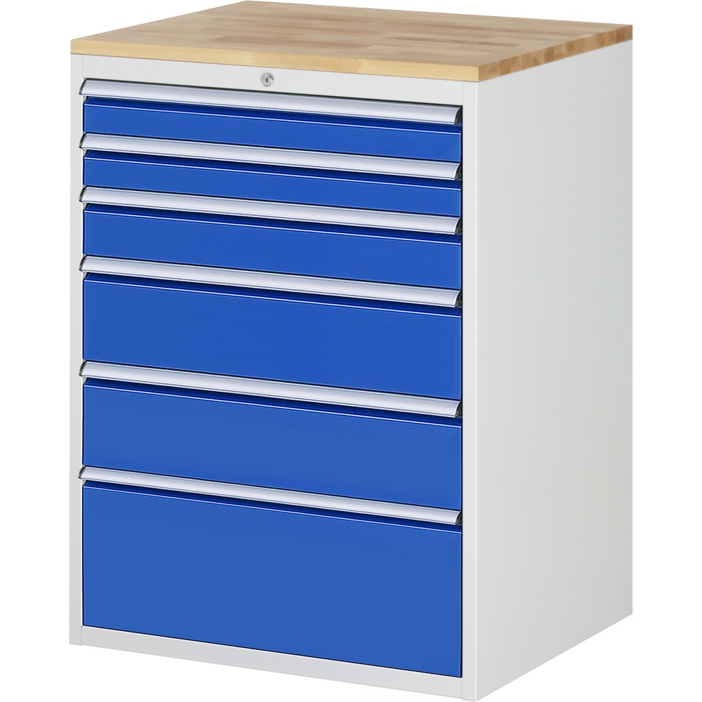 Číslo obrázka výrobku 1: Zásuvková skriňa RAU série 7 000, v × š × h 1 035 × 770 × 650 mm, s 6 zásuvkami veľkosti XL, buková vrchná časť